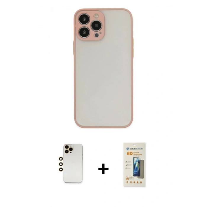 MARSİLYAN™- iPhone 13 Pro Max Kılıf Ahenk Çizgi Serisi - Siyah 6D Mat Seramik Hayalet Nano Ekran Koruyucu + Shine Kamera Lens - GD