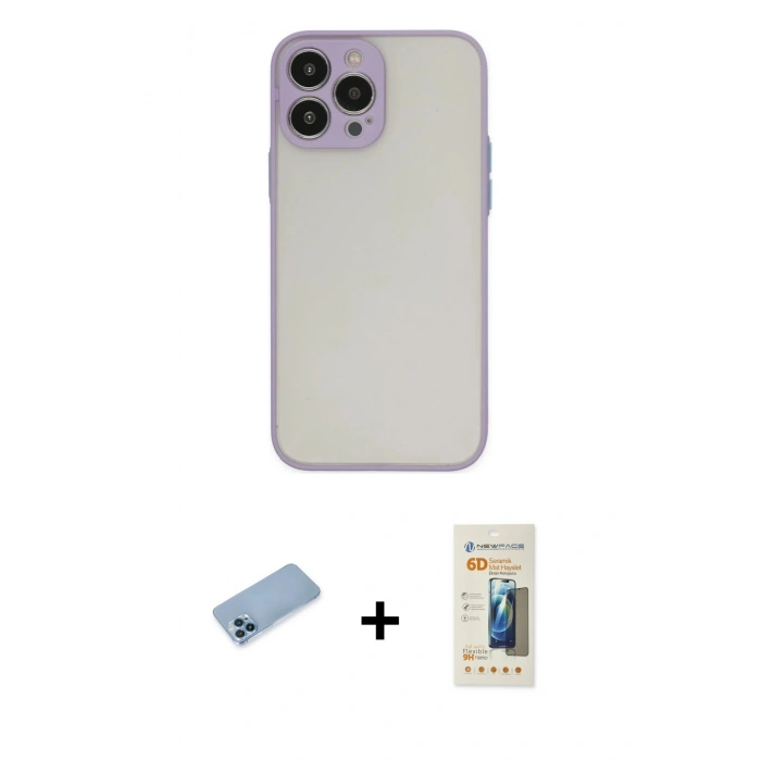 MARSİLYAN™- iPhone 13 Pro Max Kılıf Ahenk Çizgi Serisi - Siyah 6D Mat Seramik Hayalet Nano Ekran Koruyucu + Shine Kamera Lens Koruma Cam - MI