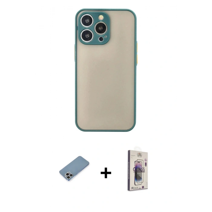 MARSİLYAN™- iPhone 13 Pro Max Kılıf Ahenk Çizgi Serisi - Siyah Bilvis 3D Cam Ekran Koruyucu + Shine Kamera Lens Koruma Cam - GI
