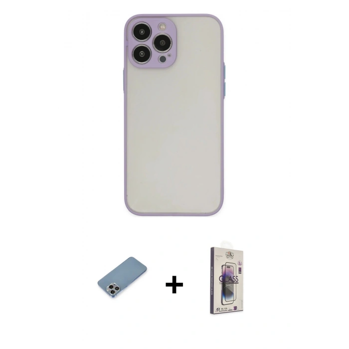 MARSİLYAN™- iPhone 13 Pro Max Kılıf Ahenk Çizgi Serisi - Siyah Bilvis 3D Cam Ekran Koruyucu + Shine Kamera Lens Koruma Cam - GI