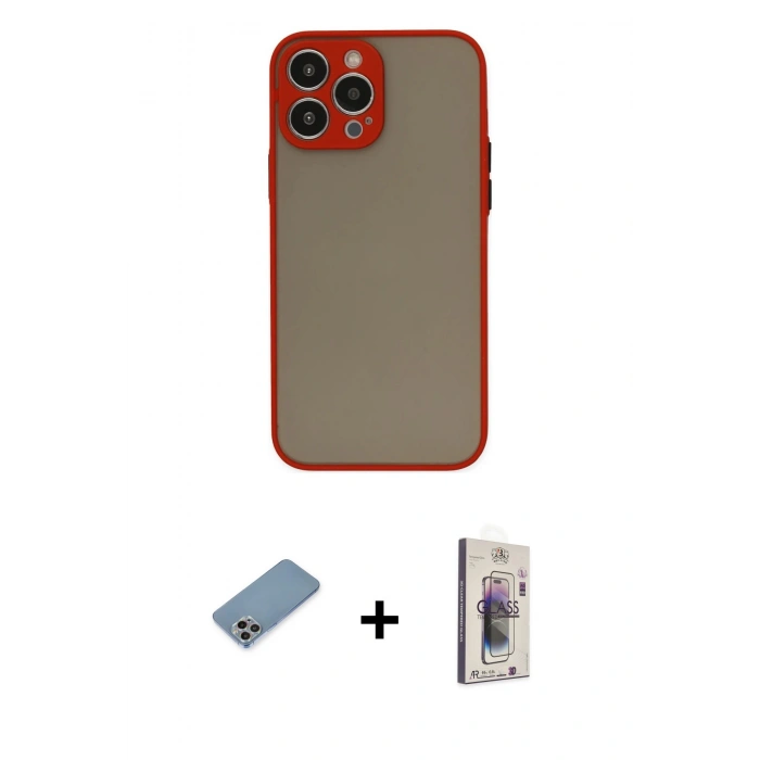 MARSİLYAN™- iPhone 13 Pro Max Kılıf Ahenk Çizgi Serisi - Siyah Bilvis 3D Cam Ekran Koruyucu + Shine Kamera Lens Koruma Cam - GI