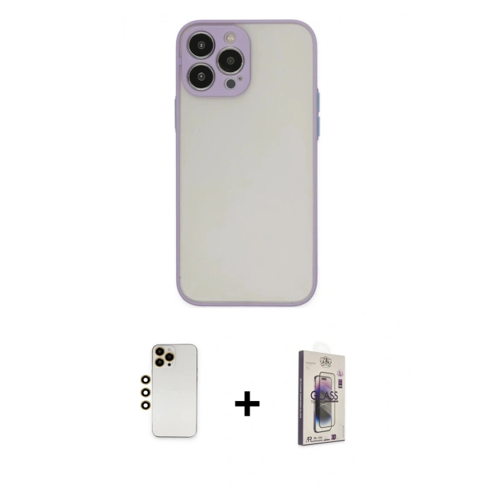 MARSİLYAN™- iPhone 13 Pro Max Kılıf Ahenk Çizgi Serisi - Siyah Bilvis 3D Cam Ekran Koruyucu + Shine Kamera Lens - GD