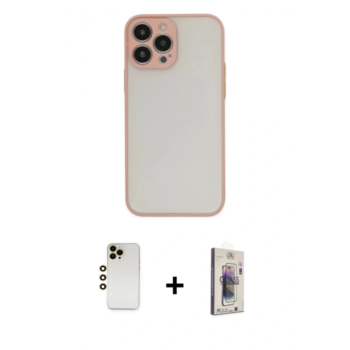 MARSİLYAN™- iPhone 13 Pro Max Kılıf Ahenk Çizgi Serisi - Siyah Bilvis 3D Cam Ekran Koruyucu + Shine Kamera Lens - GD