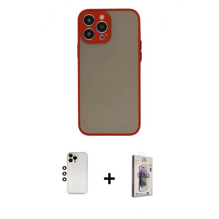 MARSİLYAN™- iPhone 13 Pro Max Kılıf Ahenk Çizgi Serisi - Siyah Bilvis 3D Cam Ekran Koruyucu + Shine Kamera Lens - GD