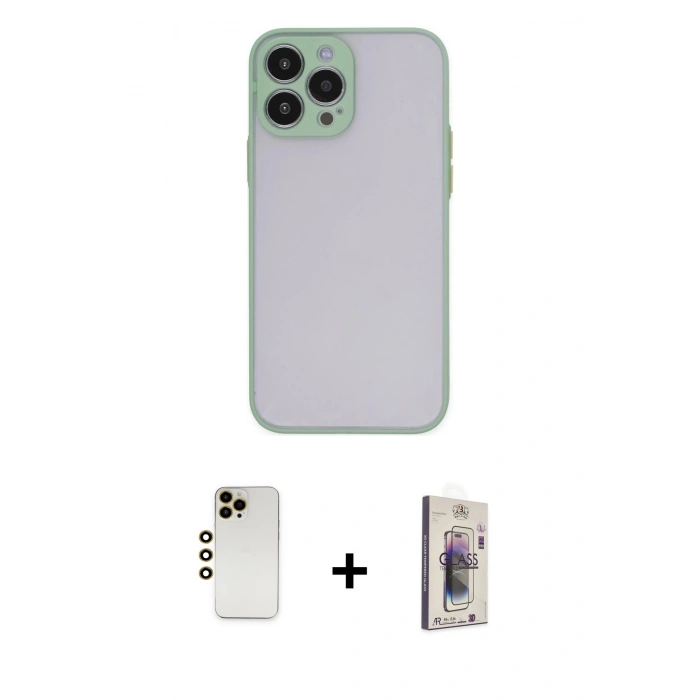 MARSİLYAN™- iPhone 13 Pro Max Kılıf Ahenk Çizgi Serisi - Siyah Bilvis 3D Cam Ekran Koruyucu + Shine Kamera Lens - GD