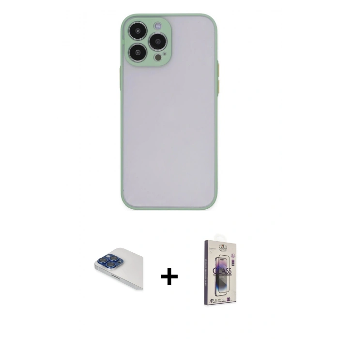 MARSİLYAN™- iPhone 13 Pro Max Kılıf Ahenk Çizgi Serisi - Siyah Bilvis 3D Cam Ekran Koruyucu + Lacivert Pers Alüminyum Kamera Lens