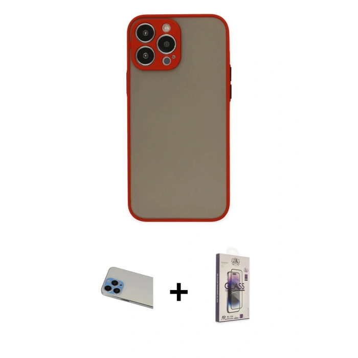 MARSİLYAN™- iPhone 13 Pro Max Kılıf Ahenk Çizgi Serisi - Siyah Bilvis 3D Cam Ekran Koruyucu + Mavi Rainbow Kamera Lens Koruma Cam