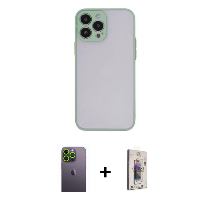 MARSİLYAN™- iPhone 13 Pro Max Kılıf Ahenk Çizgi Serisi - Siyah Bilvis 3D Cam Ekran Koruyucu + Neon Fosforlu Kamera Lens - YL