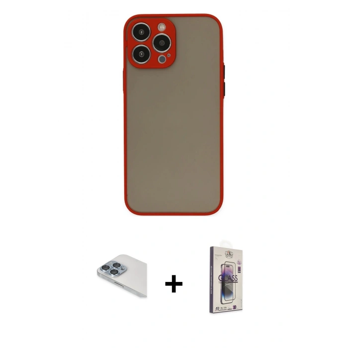 MARSİLYAN™- iPhone 13 Pro Max Kılıf Ahenk Çizgi Serisi - Siyah Bilvis 3D Cam Ekran Koruyucu + Pers Alüminyum Kamera Lens - SABE