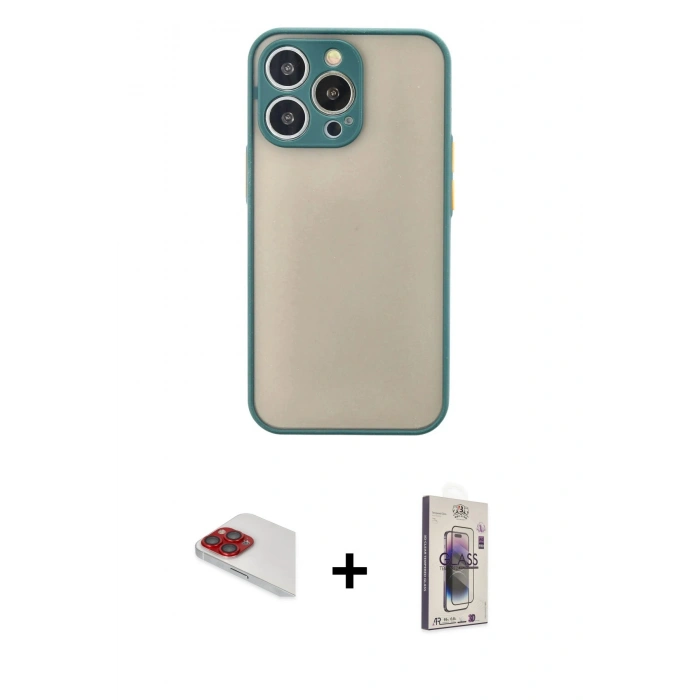 MARSİLYAN™- iPhone 13 Pro Max Kılıf Ahenk Çizgi Serisi - Siyah Bilvis 3D Cam Ekran Koruyucu + Pers Alüminyum Kamera Lens - KI
