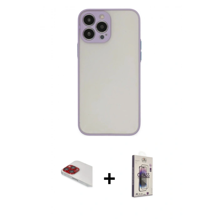 MARSİLYAN™- iPhone 13 Pro Max Kılıf Ahenk Çizgi Serisi - Siyah Bilvis 3D Cam Ekran Koruyucu + Pers Alüminyum Kamera Lens - KI