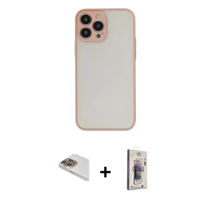 MARSİLYAN™- iPhone 13 Pro Max Kılıf Ahenk Çizgi Serisi - Siyah Bilvis 3D Cam Ekran Koruyucu + Pers Alüminyum Kamera Lens - GD