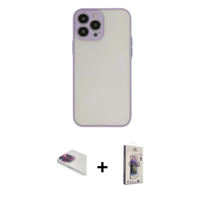 MARSİLYAN™- iPhone 13 Pro Max Kılıf Ahenk Çizgi Serisi - Siyah Bilvis 3D Cam Ekran Koruyucu + Pers Alüminyum Kamera Lens - GI