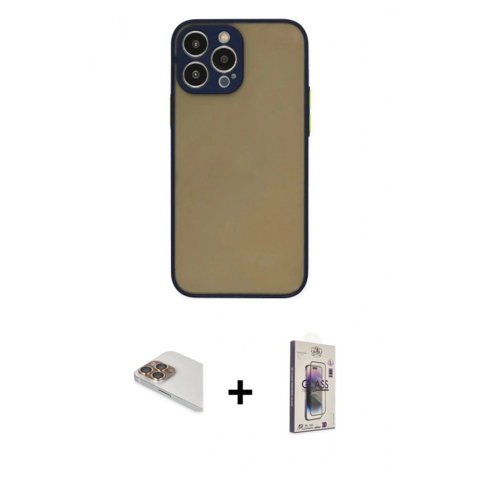 MARSİLYAN™- iPhone 13 Pro Max Kılıf Ahenk Çizgi Serisi - Siyah Bilvis 3D Cam Ekran Koruyucu + Pers Alüminyum Kamera Lens - GD
