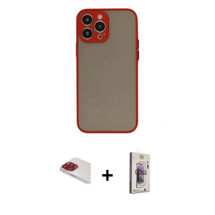 MARSİLYAN™- iPhone 13 Pro Max Kılıf Ahenk Çizgi Serisi - Siyah Bilvis 3D Cam Ekran Koruyucu + Pers Alüminyum Kamera Lens - KI