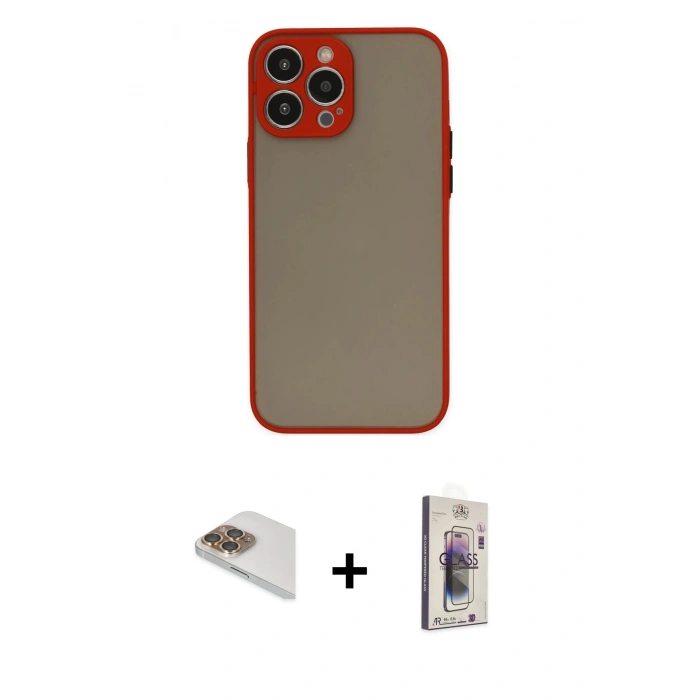 MARSİLYAN™- iPhone 13 Pro Max Kılıf Ahenk Çizgi Serisi - Siyah Bilvis 3D Cam Ekran Koruyucu + Pers Alüminyum Kamera Lens - GD
