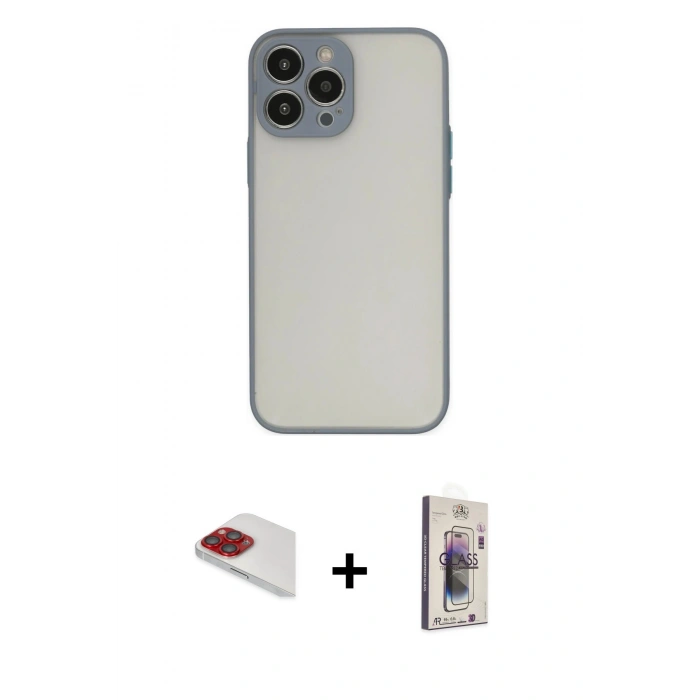 MARSİLYAN™- iPhone 13 Pro Max Kılıf Ahenk Çizgi Serisi - Siyah Bilvis 3D Cam Ekran Koruyucu + Pers Alüminyum Kamera Lens - KI