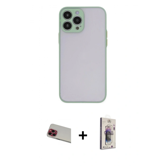 MARSİLYAN™- iPhone 13 Pro Max Kılıf Ahenk Çizgi Serisi - Siyah Bilvis 3D Cam Ekran Koruyucu + Rainbow Kamera Lens Koruma Cam - KI