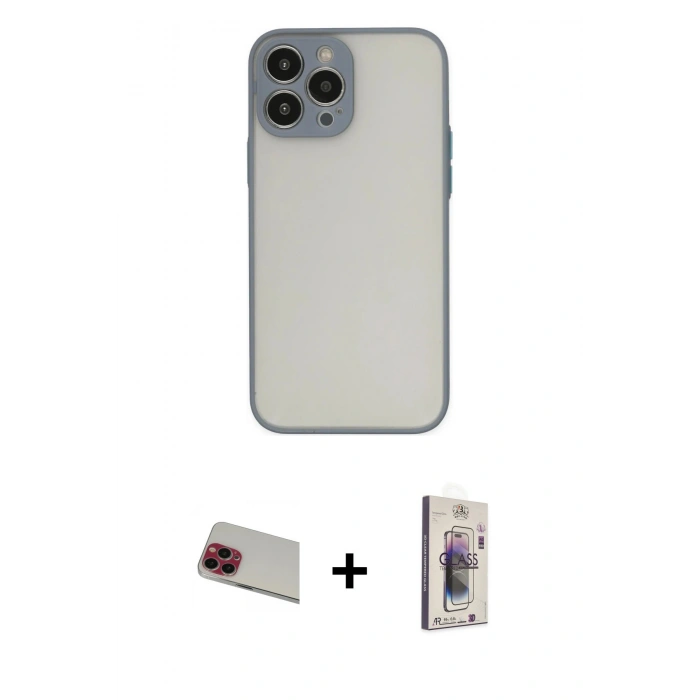 MARSİLYAN™- iPhone 13 Pro Max Kılıf Ahenk Çizgi Serisi - Siyah Bilvis 3D Cam Ekran Koruyucu + Rainbow Kamera Lens Koruma Cam - KI