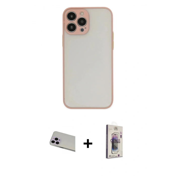 MARSİLYAN™- iPhone 13 Pro Max Kılıf Ahenk Çizgi Serisi - Siyah Bilvis 3D Cam Ekran Koruyucu + Rainbow Kamera Lens Koruma Cam - MR