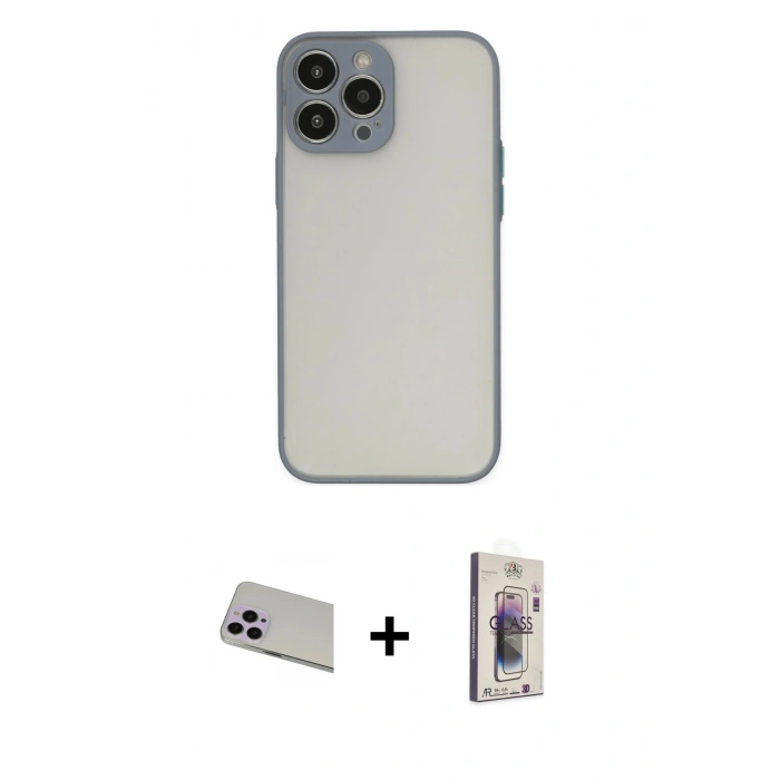 MARSİLYAN™- iPhone 13 Pro Max Kılıf Ahenk Çizgi Serisi - Siyah Bilvis 3D Cam Ekran Koruyucu + Rainbow Kamera Lens Koruma Cam - MR