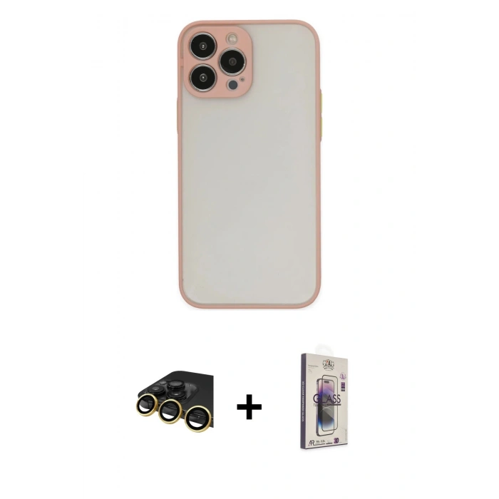 MARSİLYAN™- iPhone 13 Pro Max Kılıf Ahenk Çizgi Serisi - Siyah Bilvis 3D Cam Ekran Koruyucu + Raze Metal Kamera Lens - GD