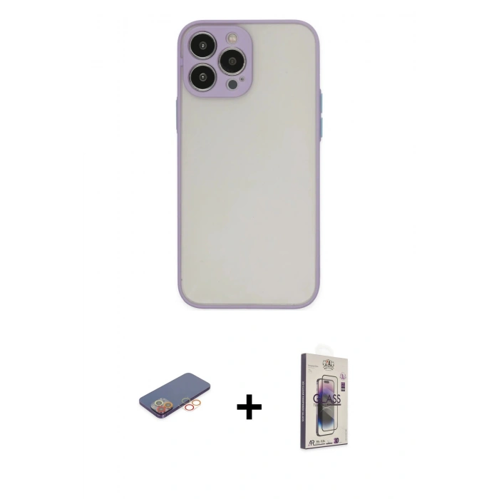 MARSİLYAN™- iPhone 13 Pro Max Kılıf Ahenk Çizgi Serisi - Siyah Bilvis 3D Cam Ekran Koruyucu + Renkli Kamera Lens Koruma Cam - TU