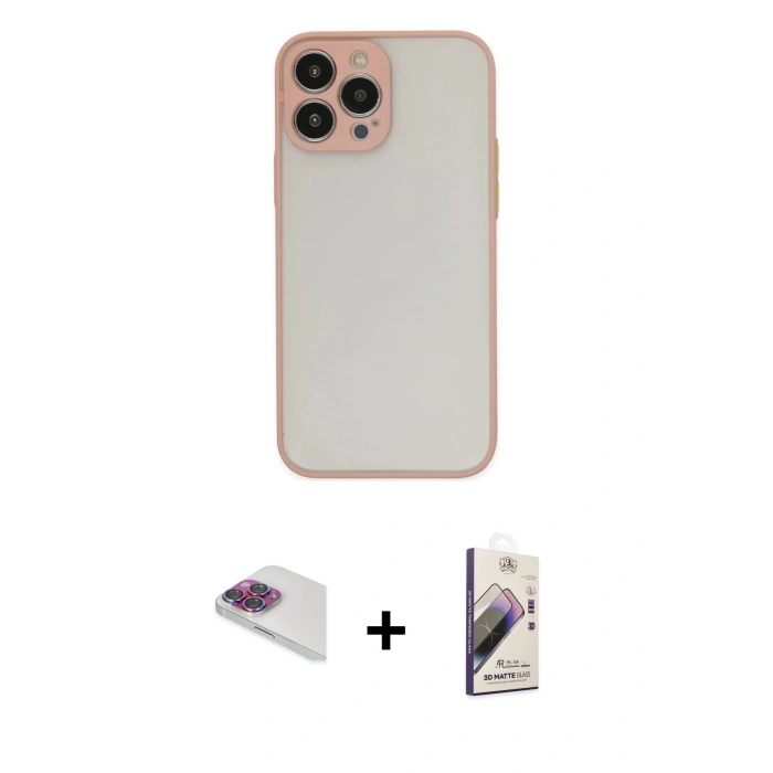 MARSİLYAN™- iPhone 13 Pro Max Kılıf Ahenk Çizgi Serisi - Siyah Bilvis 3D Mat Cam Ekran Koruyucu + Pers Alüminyum Kamera Lens - GI