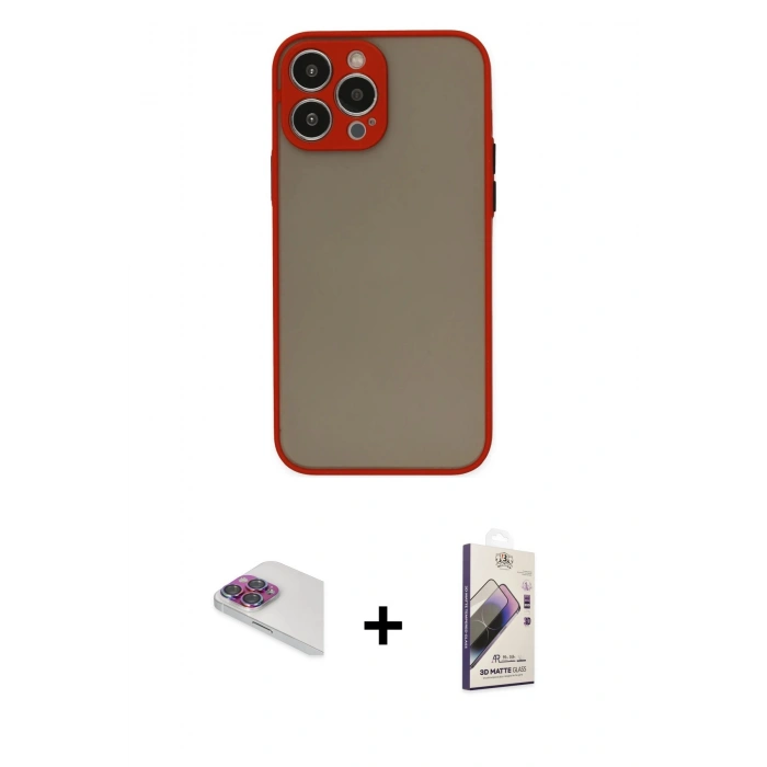 MARSİLYAN™- iPhone 13 Pro Max Kılıf Ahenk Çizgi Serisi - Siyah Bilvis 3D Mat Cam Ekran Koruyucu + Pers Alüminyum Kamera Lens - GI