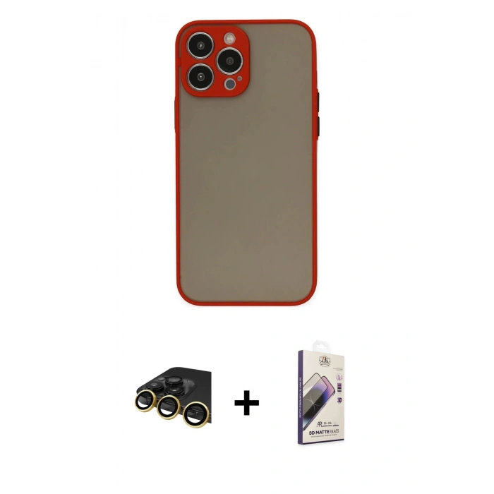 MARSİLYAN™- iPhone 13 Pro Max Kılıf Ahenk Çizgi Serisi - Siyah Bilvis 3D Mat Cam Ekran Koruyucu + Raze Metal Kamera Lens - GD