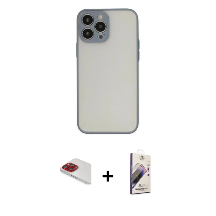 MARSİLYAN™- iPhone 13 Pro Max Kılıf Ahenk Çizgi Serisi - Siyah Bilvis 3D Mat Cam Ekran Koruyucu + Pers Alüminyum Kamera Lens - KI