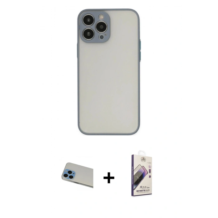 MARSİLYAN™- iPhone 13 Pro Max Kılıf Ahenk Çizgi Serisi - Siyah Bilvis 3D Mat Cam Ekran Koruyucu + Rainbow Kamera Lens Koruma Cam - MI