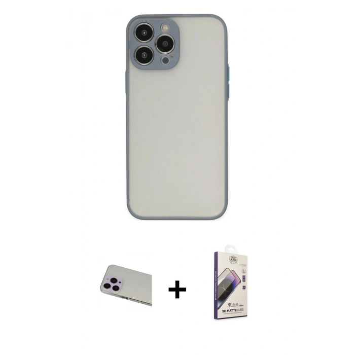 MARSİLYAN™- iPhone 13 Pro Max Kılıf Ahenk Çizgi Serisi - Siyah Bilvis 3D Mat Cam Ekran Koruyucu + Rainbow Kamera Lens Koruma Cam - MR