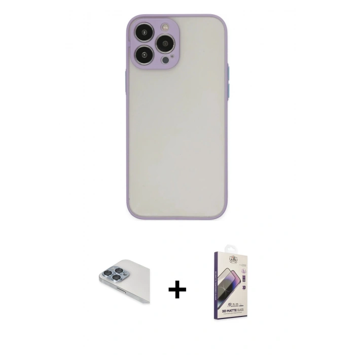 MARSİLYAN™- iPhone 13 Pro Max Kılıf Ahenk Çizgi Serisi - Siyah Bilvis 3D Mat Cam Ekran Koruyucu + Pers Alüminyum Kamera Lens - SABE
