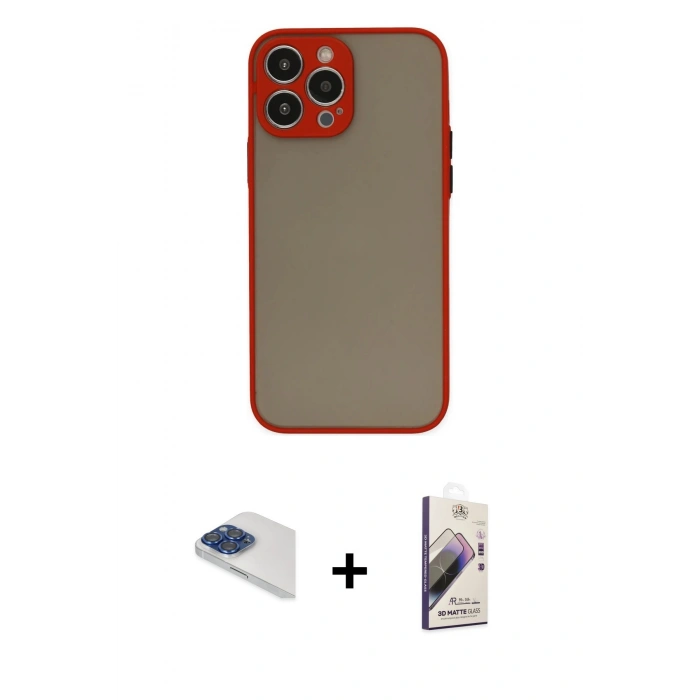 MARSİLYAN™- iPhone 13 Pro Max Kılıf Ahenk Çizgi Serisi - Siyah Bilvis 3D Mat Cam Ekran Koruyucu + Pers Alüminyum Kamera Lens - LT