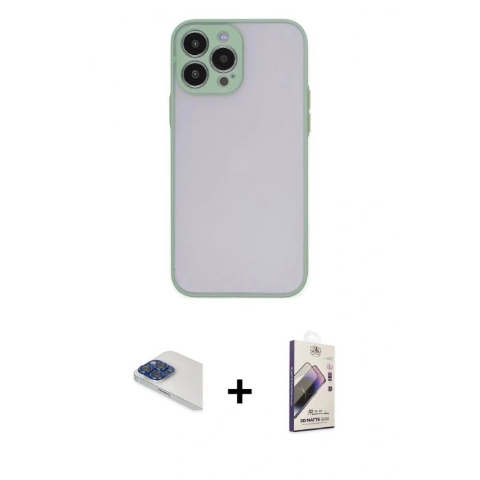 MARSİLYAN™- iPhone 13 Pro Max Kılıf Ahenk Çizgi Serisi - Siyah Bilvis 3D Mat Cam Ekran Koruyucu + Pers Alüminyum Kamera Lens - LT