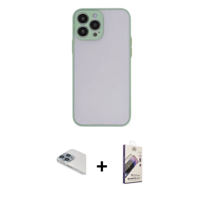 MARSİLYAN™- iPhone 13 Pro Max Kılıf Ahenk Çizgi Serisi - Siyah Bilvis 3D Mat Cam Ekran Koruyucu + Pers Alüminyum Kamera Lens - SABE