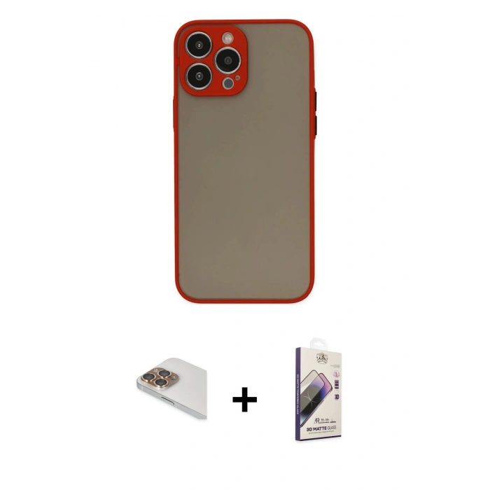 MARSİLYAN™- iPhone 13 Pro Max Kılıf Ahenk Çizgi Serisi - Siyah Bilvis 3D Mat Cam Ekran Koruyucu + Pers Alüminyum Kamera Lens - GD