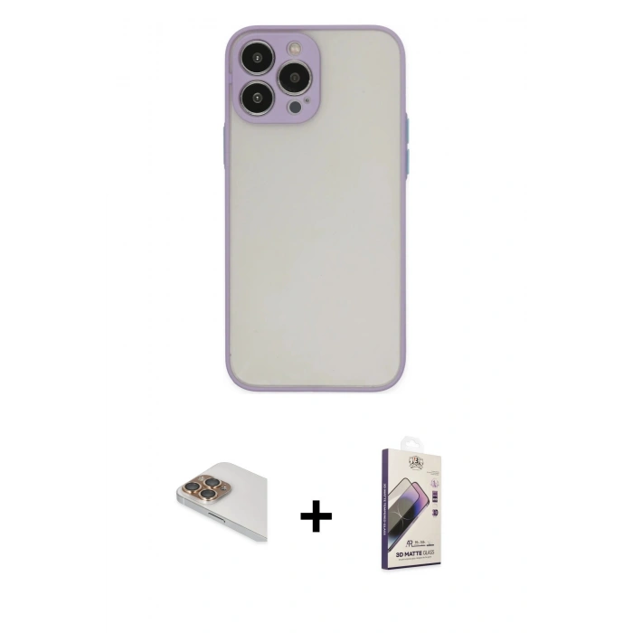MARSİLYAN™- iPhone 13 Pro Max Kılıf Ahenk Çizgi Serisi - Siyah Bilvis 3D Mat Cam Ekran Koruyucu + Pers Alüminyum Kamera Lens - GD