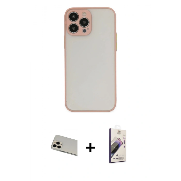MARSİLYAN™- iPhone 13 Pro Max Kılıf Ahenk Çizgi Serisi - Siyah Bilvis 3D Mat Cam Ekran Koruyucu + Rainbow Kamera Lens Koruma Cam - REGD