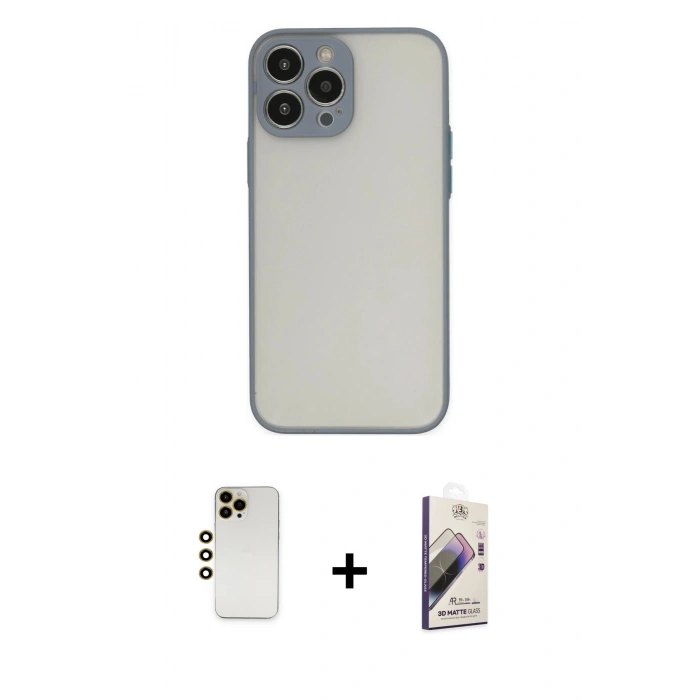 MARSİLYAN™- iPhone 13 Pro Max Kılıf Ahenk Çizgi Serisi - Siyah Bilvis 3D Mat Cam Ekran Koruyucu + Shine Kamera Lens - GD