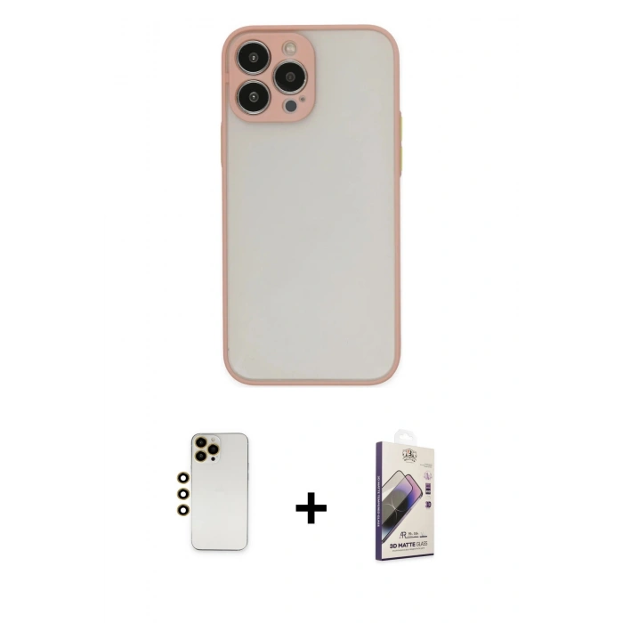 MARSİLYAN™- iPhone 13 Pro Max Kılıf Ahenk Çizgi Serisi - Siyah Bilvis 3D Mat Cam Ekran Koruyucu + Shine Kamera Lens - GD