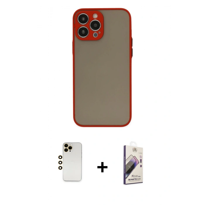 MARSİLYAN™- iPhone 13 Pro Max Kılıf Ahenk Çizgi Serisi - Siyah Bilvis 3D Mat Cam Ekran Koruyucu + Shine Kamera Lens - GD
