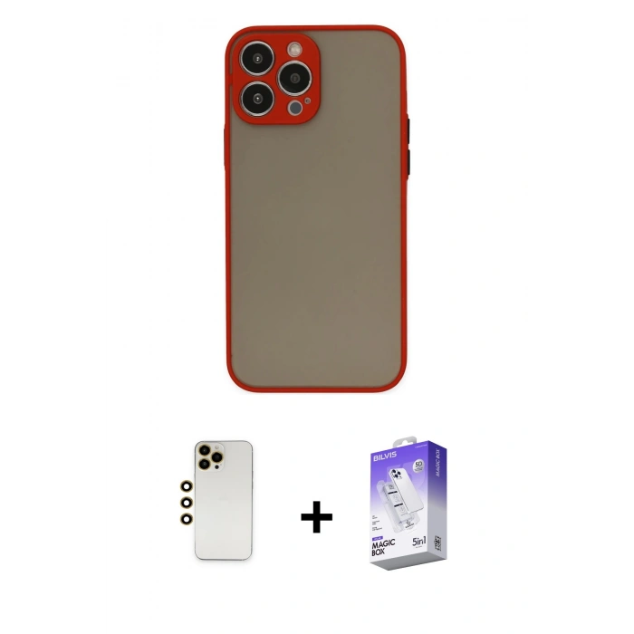 MARSİLYAN™- iPhone 13 Pro Max Kılıf Ahenk Çizgi Serisi - Siyah Bilvis 5in1 3D Magic Cam Ekran Koruyucu + Shine Kamera Lens - GD