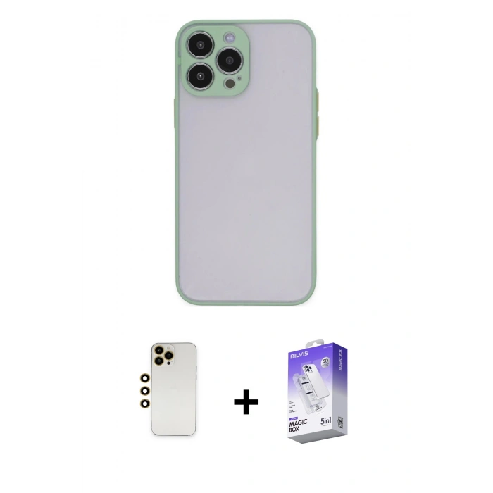 MARSİLYAN™- iPhone 13 Pro Max Kılıf Ahenk Çizgi Serisi - Siyah Bilvis 5in1 3D Magic Cam Ekran Koruyucu + Shine Kamera Lens - GD