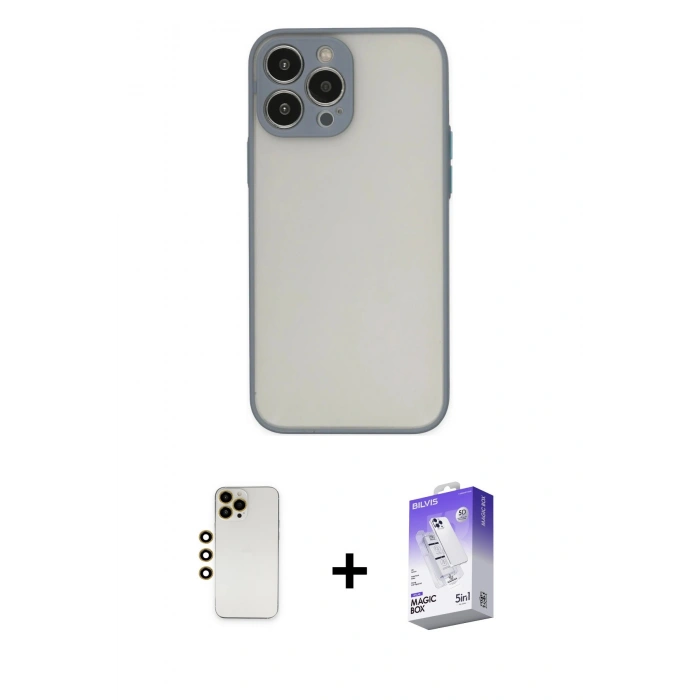 MARSİLYAN™- iPhone 13 Pro Max Kılıf Ahenk Çizgi Serisi - Siyah Bilvis 5in1 3D Magic Cam Ekran Koruyucu + Shine Kamera Lens - GD