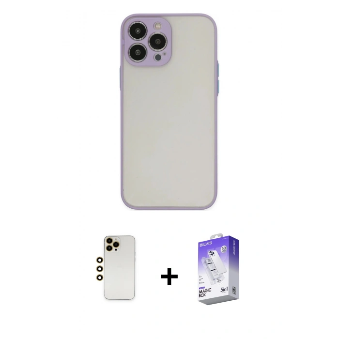 MARSİLYAN™- iPhone 13 Pro Max Kılıf Ahenk Çizgi Serisi - Siyah Bilvis 5in1 3D Magic Cam Ekran Koruyucu + Shine Kamera Lens - GD
