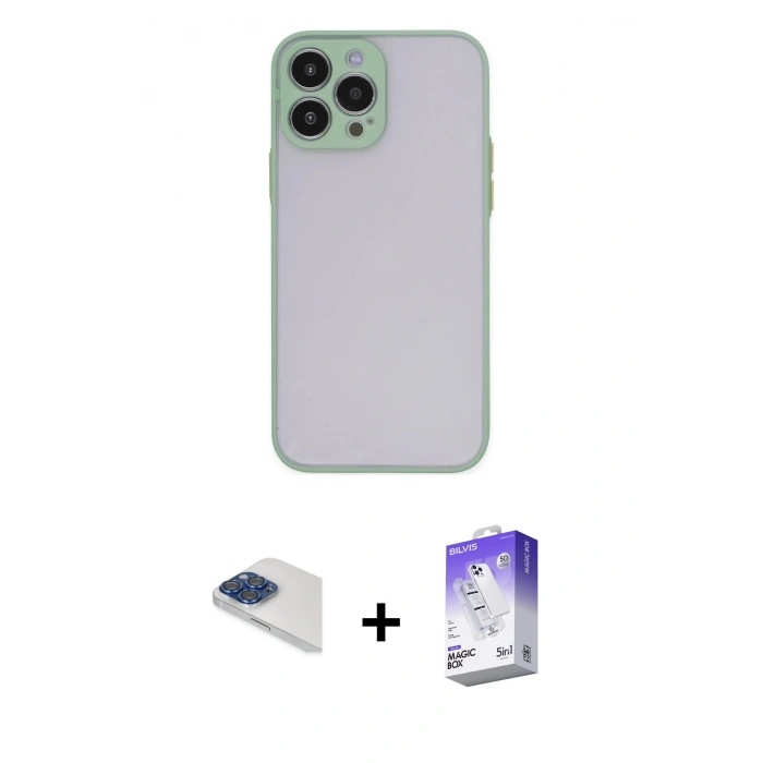 MARSİLYAN™- iPhone 13 Pro Max Kılıf Ahenk Çizgi Serisi - Siyah Bilvis 5in1 3D Magic Cam Ekran Koruyucu + Pers Alüminyum Kamera Lens - LT
