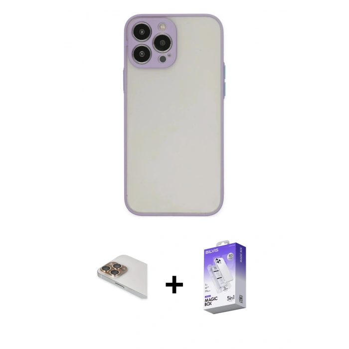 MARSİLYAN™- iPhone 13 Pro Max Kılıf Ahenk Çizgi Serisi - Siyah Bilvis 5in1 3D Magic Cam Ekran Koruyucu + Pers Alüminyum Kamera Lens - GD