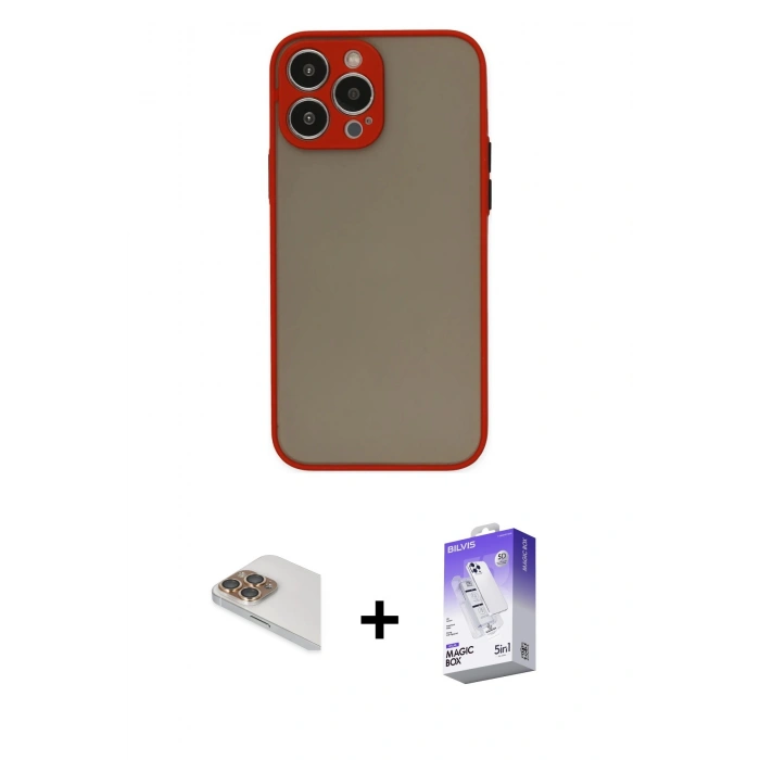 MARSİLYAN™- iPhone 13 Pro Max Kılıf Ahenk Çizgi Serisi - Siyah Bilvis 5in1 3D Magic Cam Ekran Koruyucu + Pers Alüminyum Kamera Lens - GD